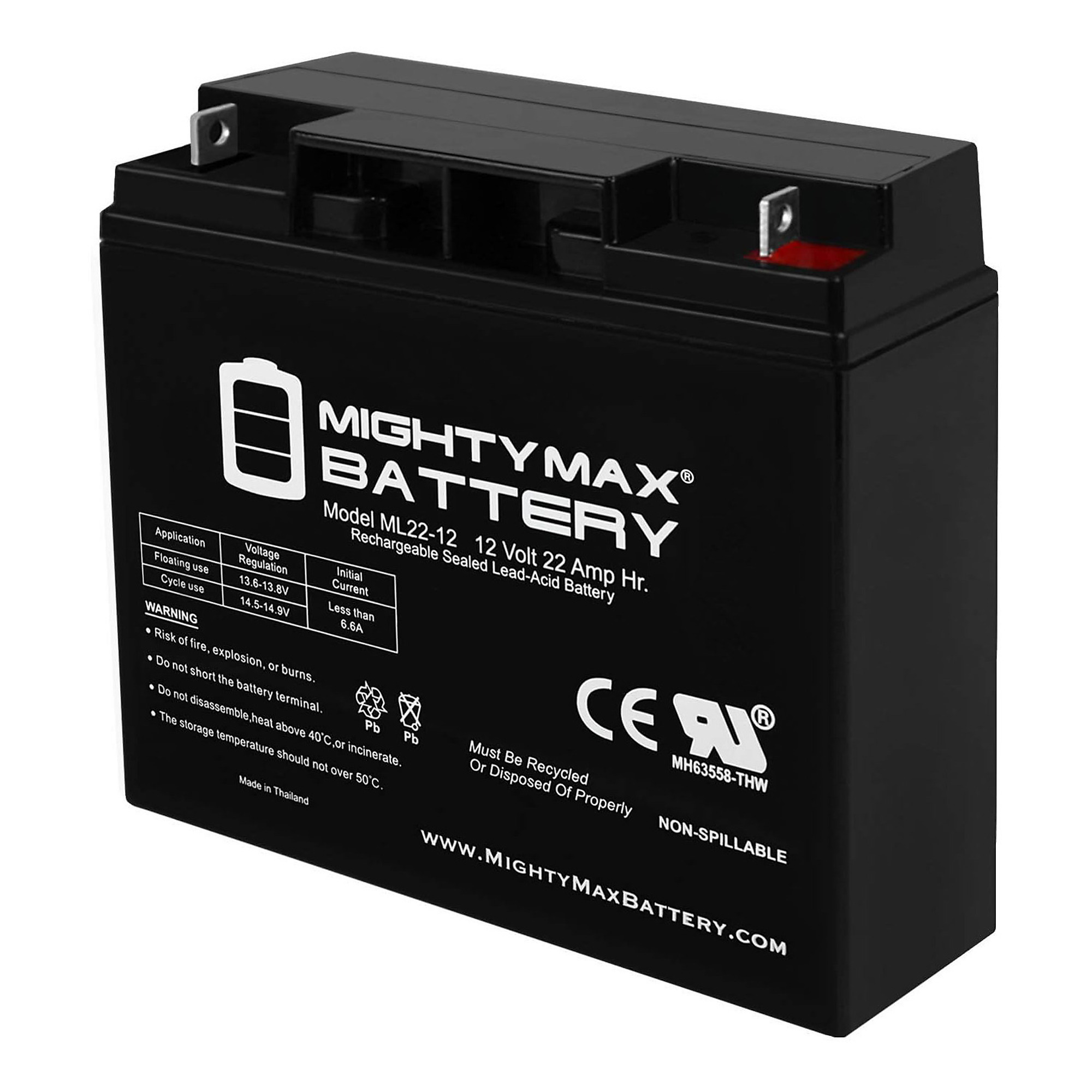 Mighty Max Battery ML22-12 SLA Battery — 12 Volt, 22Ah, AGM, Pack of 4, Model# MAX3425878